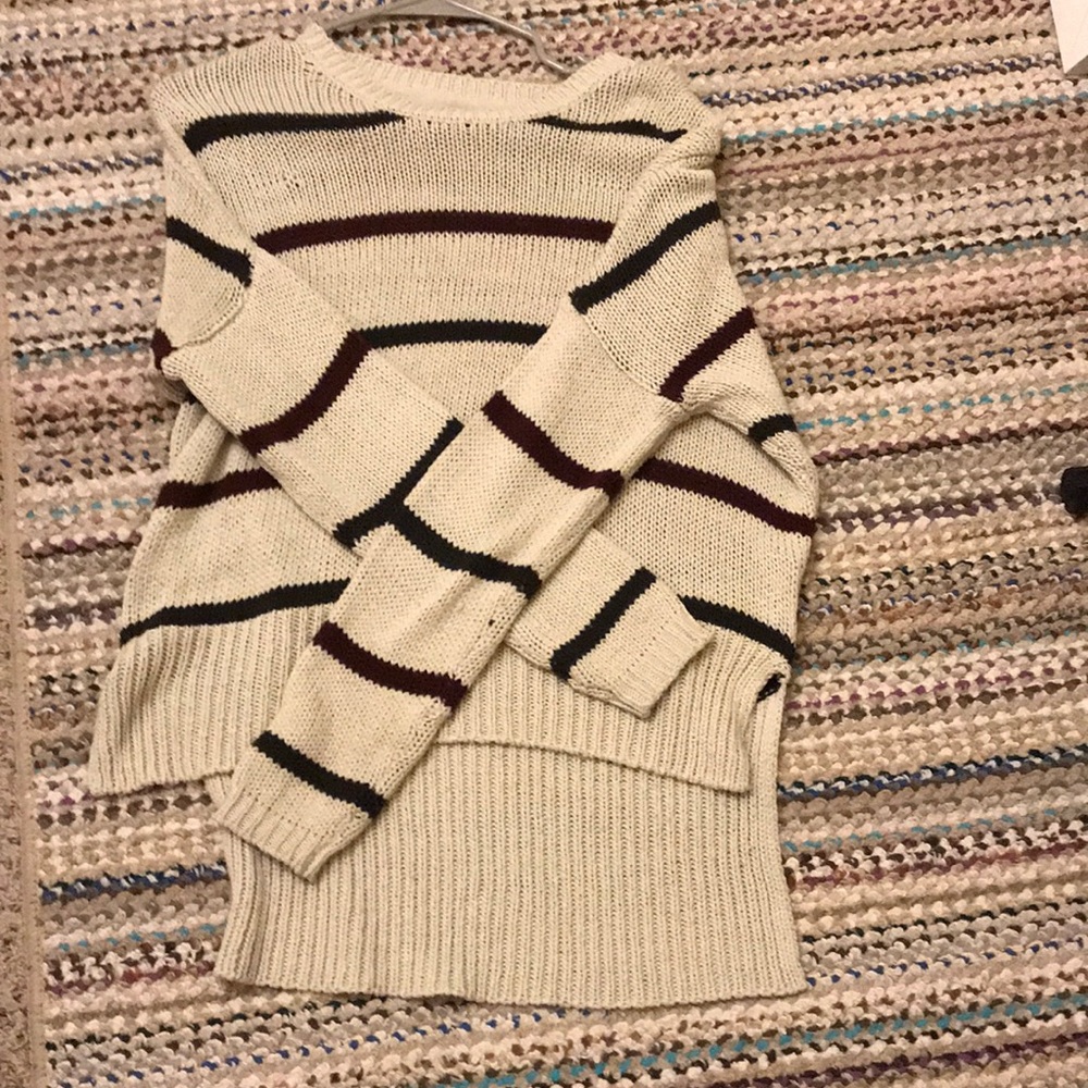 Beige Sweater with Red and Green Stripes - Picture 1 of 3